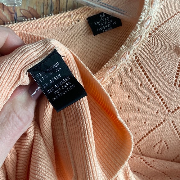 ABS STRETCH BODYCON CARDIGAN SWEATER PEACH BODYCON BEADED EMBELLISHED TOP M - Picture 9 of 12